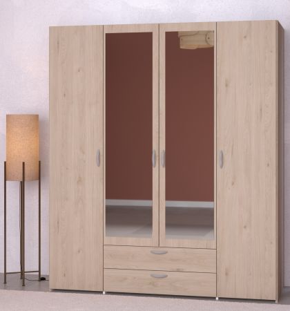 Kleiderschrank Enjour in Jackson Eiche Dreht�renschrank 4-t�rig mit Spiegel 160 x 185 cm