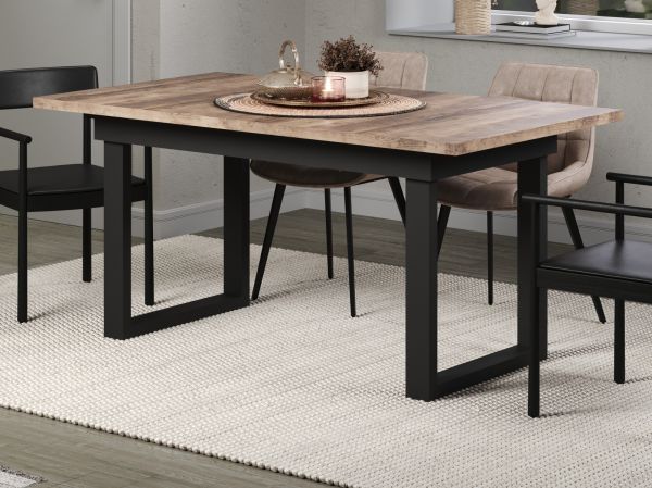 Esstisch Thorad in Tabak Eiche und Metall schwarz Industrial Look ausziehbar 160 - 200 cm