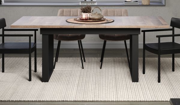 Esstisch Thorad in Tabak Eiche und Metall schwarz Industrial Look ausziehbar 160 - 200 cm