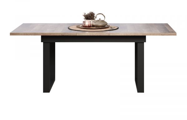 Esstisch Thorad in Tabak Eiche und Metall schwarz Industrial Look ausziehbar 160 - 200 cm