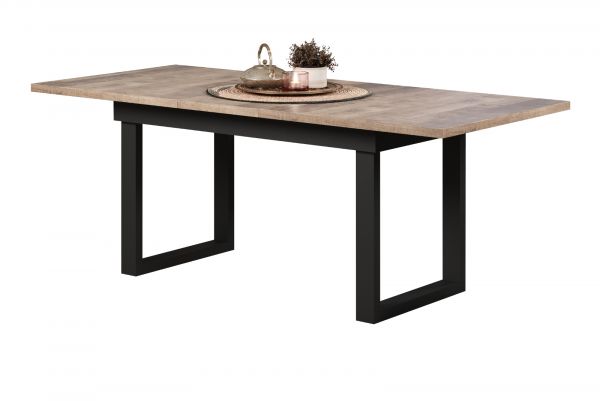 Esstisch Thorad in Tabak Eiche und Metall schwarz Industrial Look ausziehbar 160 - 200 cm