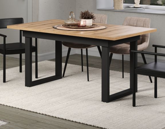 Esstisch Thorad in Evoke Eiche und Metall schwarz Industrial Look ausziehbar 160 - 200 cm