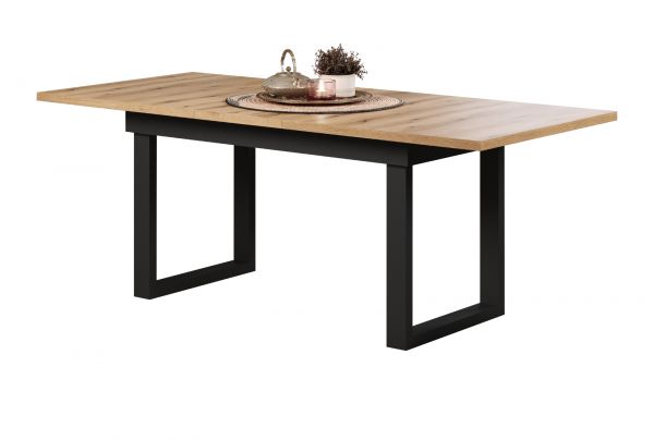 Esstisch Thorad in Evoke Eiche und Metall schwarz Industrial Look ausziehbar 160 - 200 cm