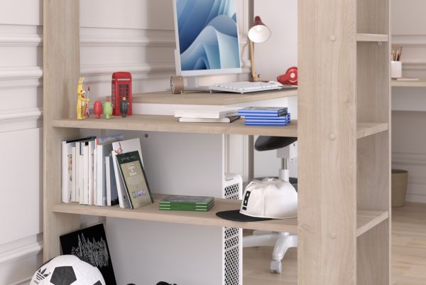 Parisot Hochbett Alex in wei� und Eiche Jugendzimmer mit 2x Bett Liegefl�che 90 x 200 cm