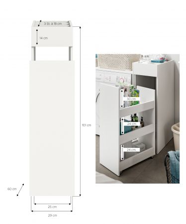 Badezimmer Kommode Flexy in wei� Anstellregal mit Apothekerauszug 29 x 101 cm