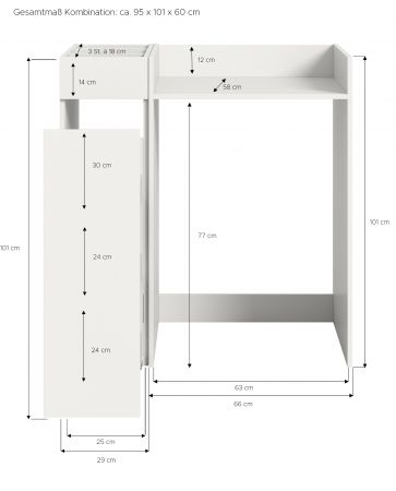 Waschmaschinenumbau Set Flexy in wei� 2-teilig �berbauschrank und Anstellregal