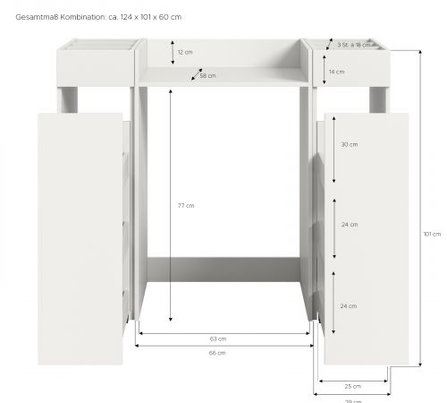 Waschmaschinenumbau Set Flexy in wei� 3-teilig �berbauschrank und 2 x Anstellregal