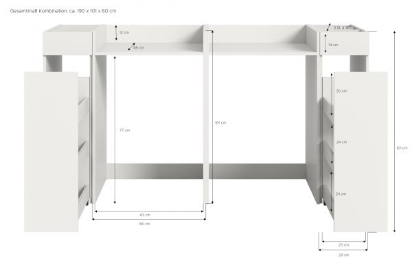 Waschmaschinenumbau Set Flexy in wei� 4-teilig 2 x �berbauschrank und 2 x Anstellregal