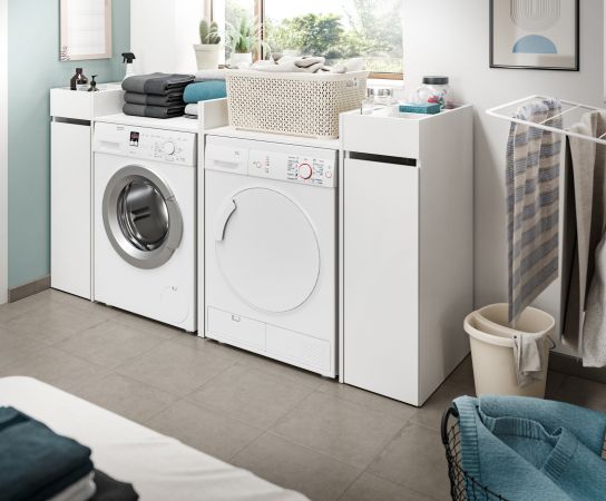 Waschmaschinenumbau Set Flexy in wei� 4-teilig 2 x �berbauschrank und 2 x Anstellregal