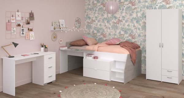 Parisot Kinder- und Jugendzimmer Milky13 in wei� und grau Loft Komplett-Set 3-teilig