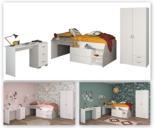 Parisot Kinder- und Jugendzimmer Milky13 in wei� und grau Loft Komplett-Set 3-teilig