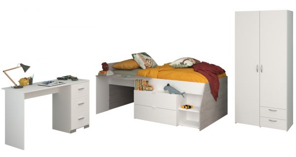 Parisot Kinder- und Jugendzimmer Milky13 in wei� und grau Loft Komplett-Set 3-teilig