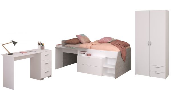Parisot Kinder- und Jugendzimmer Milky13 in wei� und grau Loft Komplett-Set 3-teilig