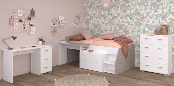 Parisot Kinder- und Jugendzimmer Milky15 in wei� und grau Loft Komplett-Set 3-teilig