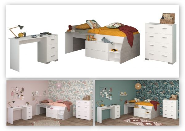 Parisot Kinder- und Jugendzimmer Milky15 in wei� und grau Loft Komplett-Set 3-teilig