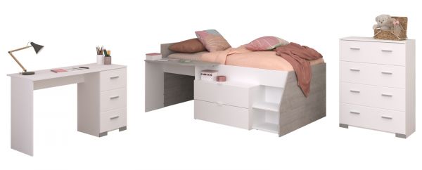 Parisot Kinder- und Jugendzimmer Milky15 in wei� und grau Loft Komplett-Set 3-teilig