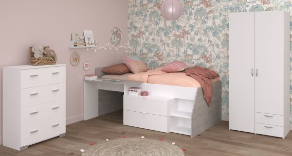 Parisot Kinder- und Jugendzimmer Milky12 in wei� und grau Loft Komplett-Set 3-teilig