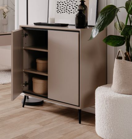 Kommode Brebbia in sand und schwarz Sideboard 90 cm, Soft-Close-Funktion