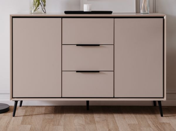 Sideboard Brebbia in sand und schwarz Kommode 135 cm, Soft-Close-Funktion