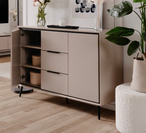 Sideboard Brebbia in sand und schwarz Kommode 135 cm, Soft-Close-Funktion