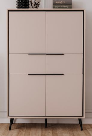 Highboard Brebbia in sand und schwarz Kommode 90 x 140 cm, Soft-Close-Funktion