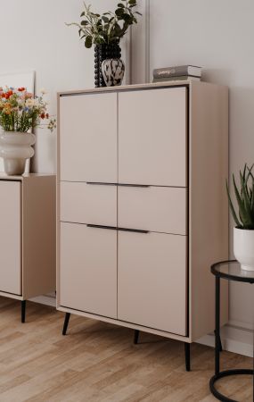 Highboard Brebbia in sand und schwarz Kommode 90 x 140 cm, Soft-Close-Funktion