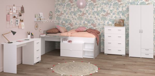 Parisot Kinder- und Jugendzimmer Milky11 in wei� und grau Loft Komplett-Set 4-teilig