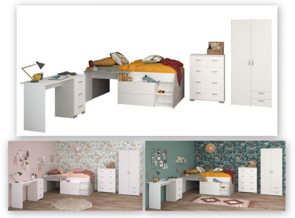Parisot Kinder- und Jugendzimmer Milky11 in wei� und grau Loft Komplett-Set 4-teilig