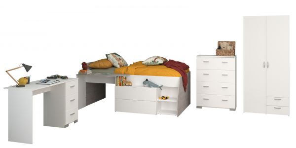 Parisot Kinder- und Jugendzimmer Milky11 in wei� und grau Loft Komplett-Set 4-teilig