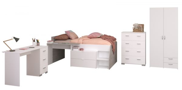 Parisot Kinder- und Jugendzimmer Milky11 in wei� und grau Loft Komplett-Set 4-teilig