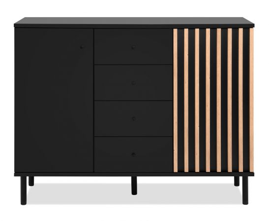 Kommode Biella in Schwarz und Artisan Eiche, Sideboard 118 x 90 cm, Anti Fingerprint