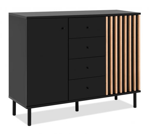 Kommode Biella in Schwarz und Artisan Eiche, Sideboard 118 x 90 cm, Anti Fingerprint
