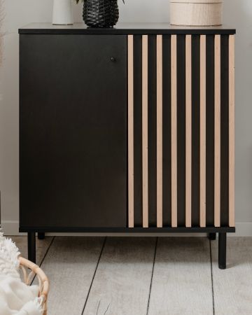 Kommode Biella in schwarz und Artisan Eiche, Sideboard 80 x 90 cm Anti Fingerprint beschichtet