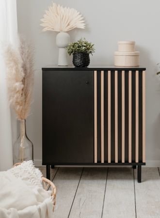 Kommode Biella in schwarz und Artisan Eiche, Sideboard 80 x 90 cm Anti Fingerprint beschichtet
