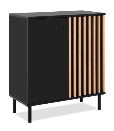 Kommode Biella in schwarz und Artisan Eiche, Sideboard 80 x 90 cm Anti Fingerprint beschichtet