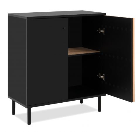 Kommode Biella in schwarz und Artisan Eiche, Sideboard 80 x 90 cm Anti Fingerprint beschichtet