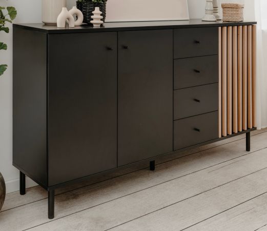 Sideboard Biella in schwarz und Artisan Eiche, 160 x 90 cm Anti Fingerprint beschichtet