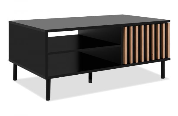 Couchtisch Biella in schwarz und Lamellen in Artisan Eiche Dekor 110 x 67 cm, Anti Fingerprint beschichtet