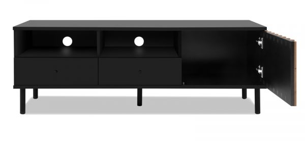 TV-Lowboard Biella in schwarz mit Lamellen in Artisan Eiche Dekor 138 cm, Anti Fingerprint beschichtet