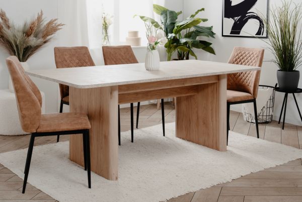 Esstisch Jaron in Sandstein und Hickory Walnuss Tisch ausziehbar 160 / 200 x 90 cm