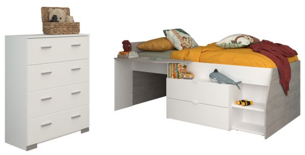 Parisot Kinder- und Jugendzimmer Milky16 in wei� und grau Loft Komplett-Set 2-teilig