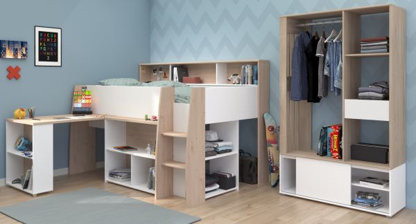 Parisot Kinder- und Jugendzimmer Lucas11 in wei� und Eiche Komplett-Set 2-teilig