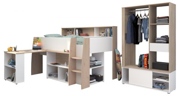 Parisot Kinder- und Jugendzimmer Lucas11 in wei� und Eiche Komplett-Set 2-teilig