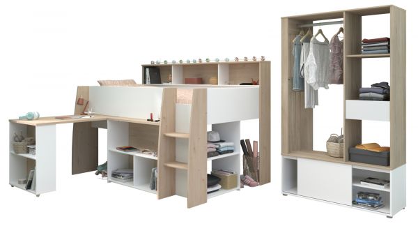 Parisot Kinder- und Jugendzimmer Lucas11 in wei� und Eiche Komplett-Set 2-teilig