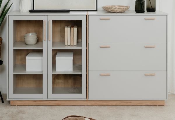 Sideboard Hanno in grau und Hickory Walnuss Kommode 163 x 94 cm