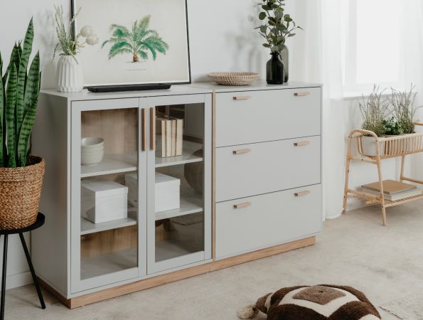 Sideboard Hanno in grau und Hickory Walnuss Kommode 163 x 94 cm