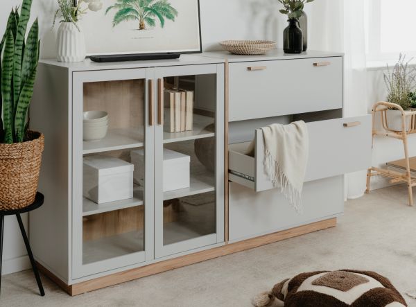 Sideboard Hanno in grau und Hickory Walnuss Kommode 163 x 94 cm