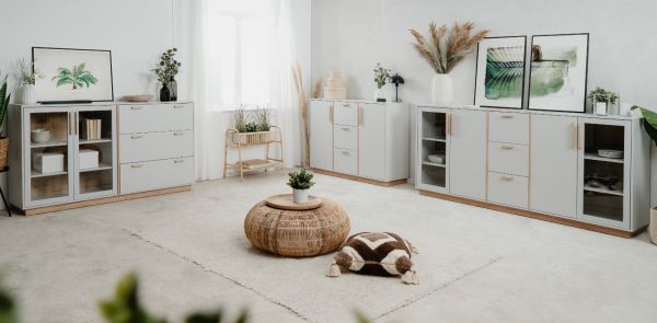 Sideboard Hanno in grau und Hickory Walnuss Kommode 163 x 94 cm