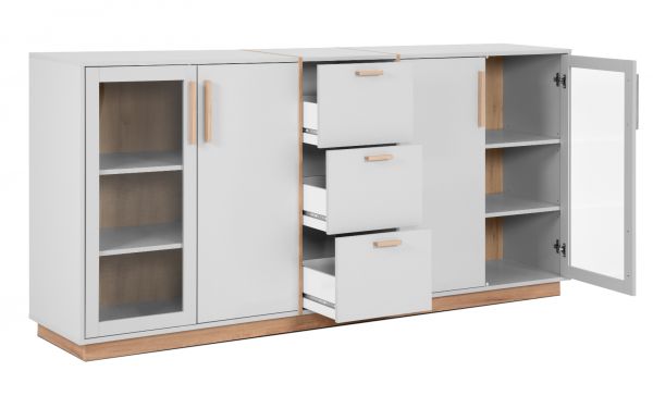 Sideboard Hanno in grau und Hickory Walnuss Kommode 204 x 94 cm