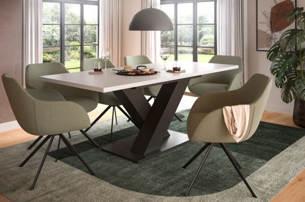 Esstisch Home-X in wei� und grau Tisch ausziehbar 150 - 190 cm